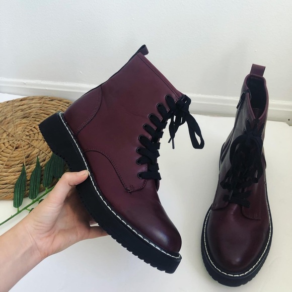 maroon combat boots